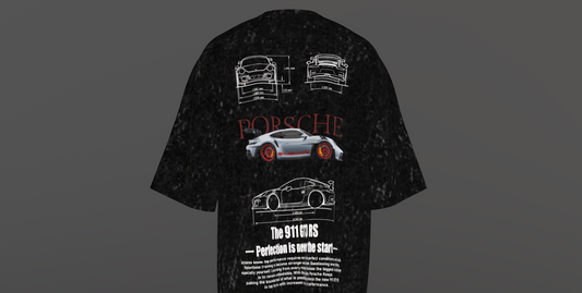 Camisa oversize acid wash porsche 911
